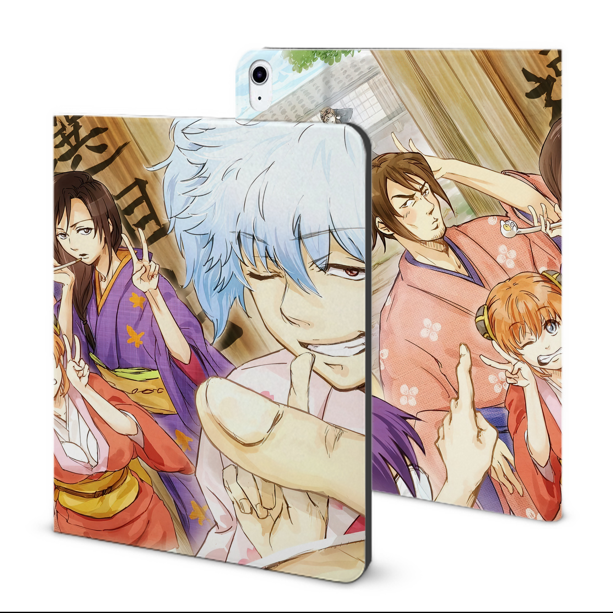 ぎんたま 坂田銀時（さかたぎんとき） 神楽 志村新八（しむら しんぱち） GINTAMA Sakata Gintoki Kagura Shimura Shinpachi IPad ケース ブック型 PUレザー TPU 耐衝撃 軽量 薄型 ペン収納なし 全面保護 IPad 各モデル対応
